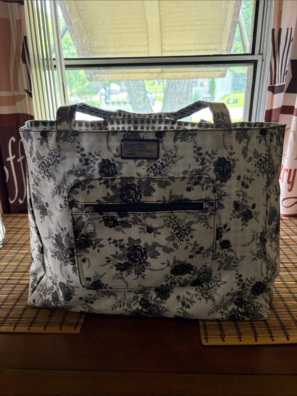 Bella Russo BLK &White Large Tote Reversible Floral Polka Dots
